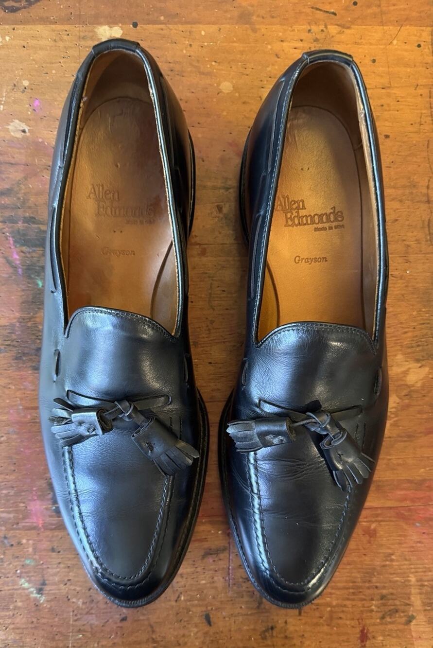 Vintage Allen Edmonds Grayson Black Leather Tassel Loafers 9 1/2 AA Made in USA